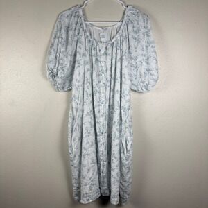 Things Between Blue Floral Cotton Eyelet Puff Sleeve Button Front Dress‎ XXXL